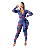 Bedruckter, rückenfreier Jumpsuit mit Cut-outs und Bindeband